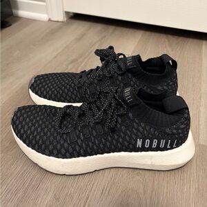 NOBULL Black Knit Lace-Up Sneakers with White Platform Sole